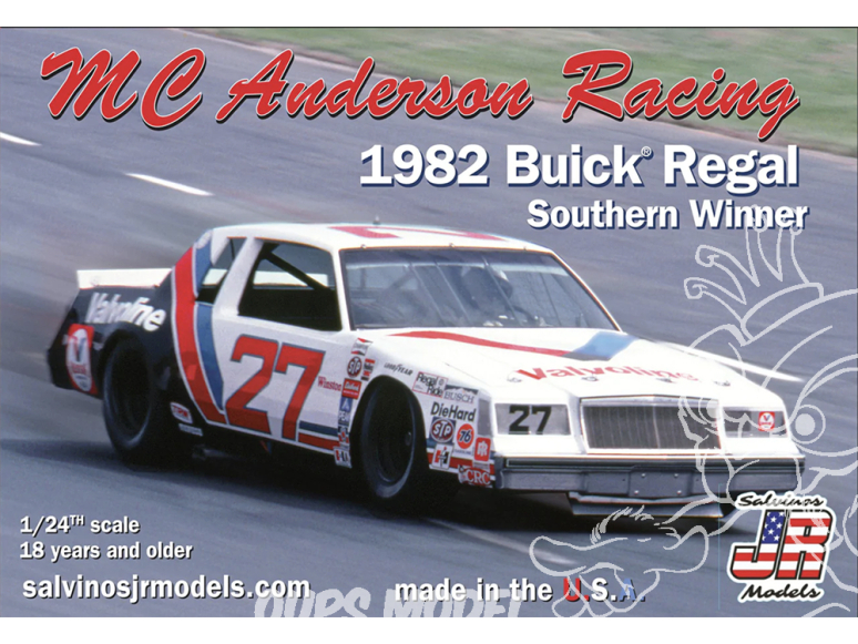 JR Models maquette voiture AB1982DA MC Anderson Racing 1982 Valvoline Buick Regal Southern 500 Winner pilote Yarborough 1/24