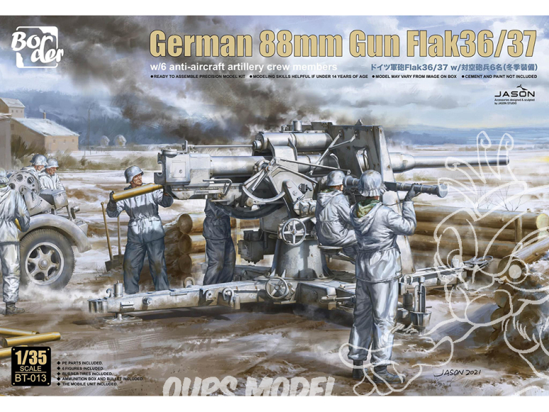 Border model maquette militaire BT-013 Canon Allemand 88mm Flak36 avec 6 artilleurs Edition limitée 1/35