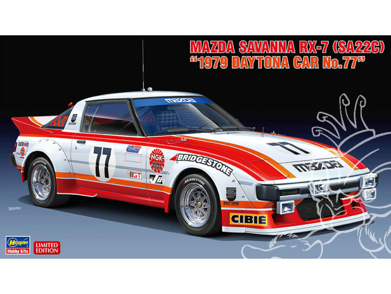 Hasegawa maquette voiture 20587 Mazda Savanna RX-7 (SA22C) "1979 Daytona CAR No.77" 1/24