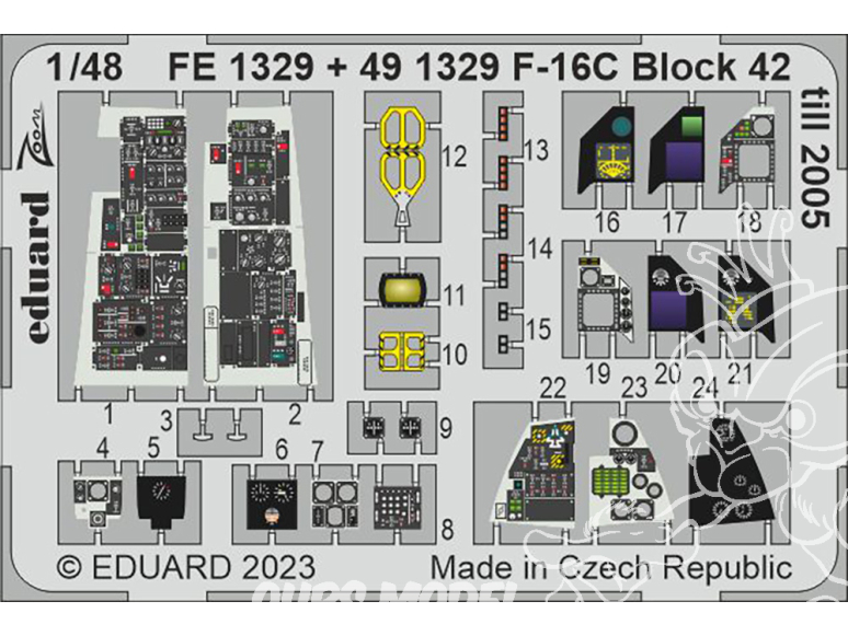 EDUARD photodecoupe avion FE1329 Amélioration F-16C Block 42 Jusqu'à 2005 Kinetic 1/48