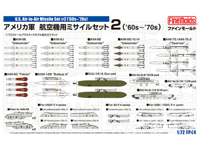 Fine Molds avion FP44 Ensemble de missiles modernes (60-70) de l'US Air Force 1/72