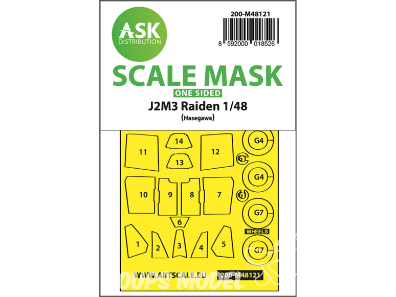 ASK Art Scale Kit Mask M48121 J2M3 Raiden Hasegawa Recto 1/48