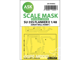 ASK Art Scale Kit Mask M48002 Sukhoi SU-35S Flanker E pour kit Great Wall Hobby Recto Verso 1/48