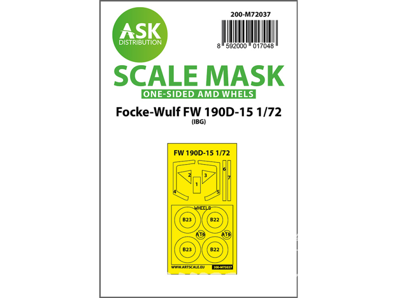 ASK Art Scale Kit Mask M72037 Focke-Wulf Fw 190D-15 Ibg Recto et roues 1/72