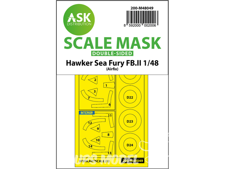 ASK Art Scale Kit Mask M48049 Hawker Sea Fury FB.II Airfix Recto Verso 1/48