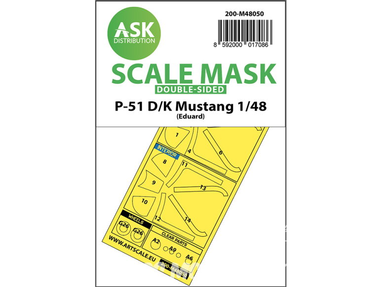 ASK Art Scale Kit Mask M48050 P-51 D/K Mustang Eduard Recto Verso 1/48