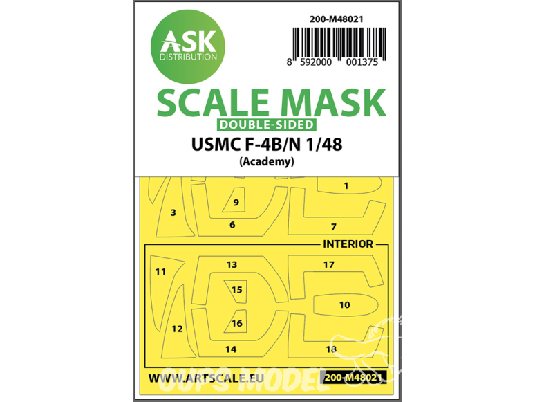 ASK Art Scale Kit Mask M48021 USMC F-4B/N Academy Recto Verso 1/48