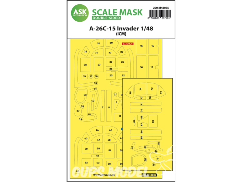 ASK Art Scale Kit Mask M48085 A-26C-15 Invader Icm Recto Verso 1/48