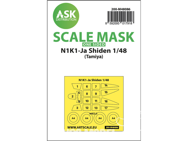 ASK Art Scale Kit Mask M48086 N1K1-Ja Shiden Tamiya Recto 1/48