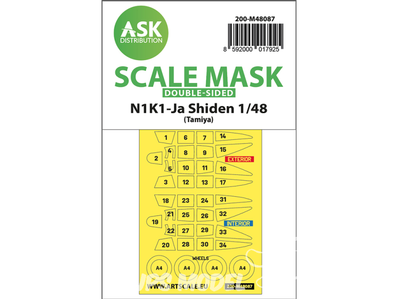 ASK Art Scale Kit Mask M48087 N1K1-Ja Shiden Tamiya Recto Verso 1/48