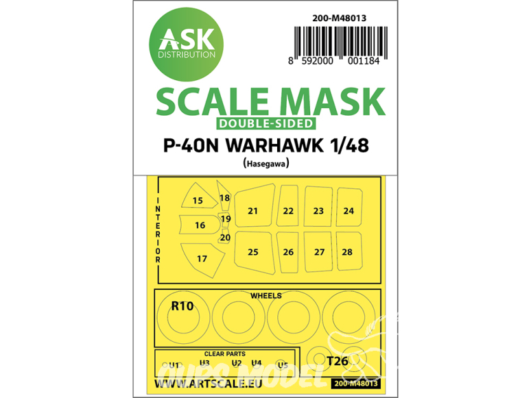 ASK Art Scale Kit Mask M48013 P-40N Warhawk Hasegawa Recto Verso 1/48