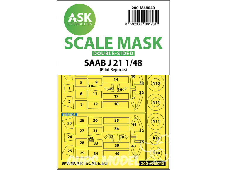 ASK Art Scale Kit Mask M48040 Saab J21 Pilot Replicas Recto Verso 1/48