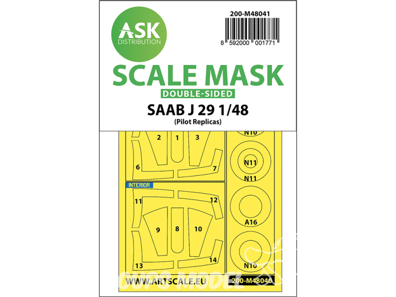 ASK Art Scale Kit Mask M48041 Saab J29 Pilot Replicas Recto Verso 1/48