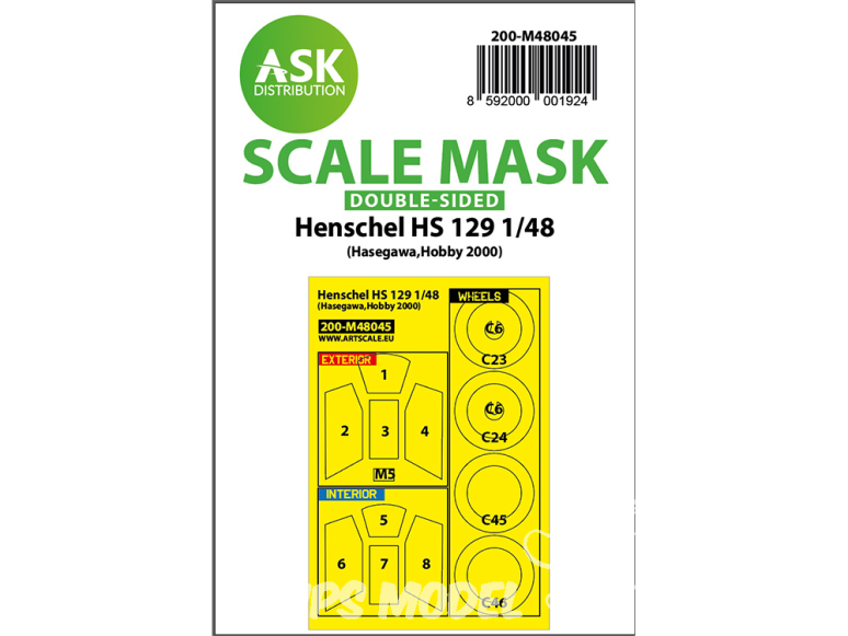 ASK Art Scale Kit Mask M48045 Henschel Hs 129 Hasegawa / Hobby 2000 Recto Verso 1/48