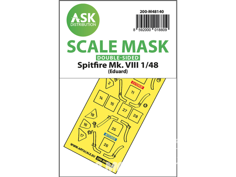 ASK Art Scale Kit Mask M48140 Spitfire Mk.VIII Eduard Recto Verso 1/48