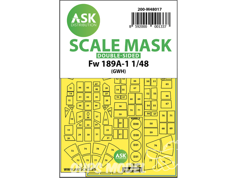 ASK Art Scale Kit Mask M48017 Focke Wulf Fw 189A-1 Great Wall Hobby Recto Verso 1/48