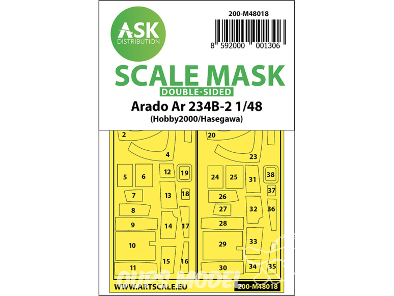 ASK Art Scale Kit Mask M48018 Arado Ar 234B-2 Hobby 2000 / Hasegawa Recto Verso 1/48