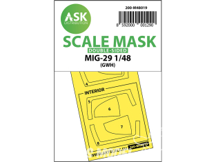 ASK Art Scale Kit Mask M48019 MiG-29 Great Wall Hobby Recto Verso 1/48