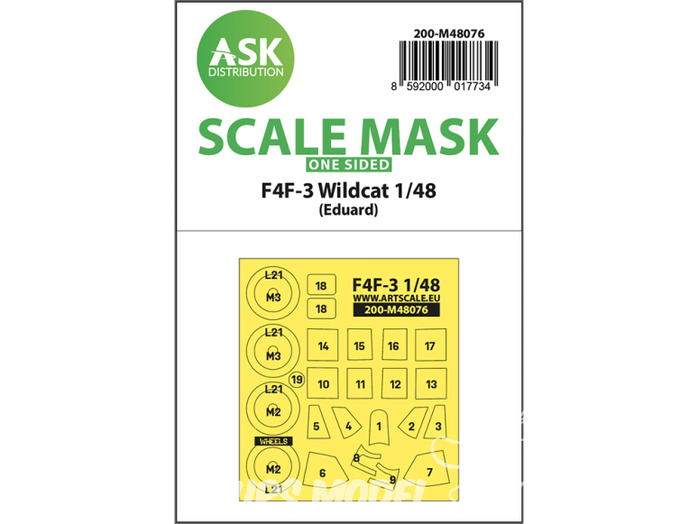 ASK Art Scale Kit Mask M48076 F4F-3 Wildcat Eduard 1/48