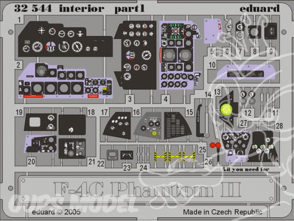 EDUARD photodecoupe avion 32544 Interieur F-4C Phantom II 1/32