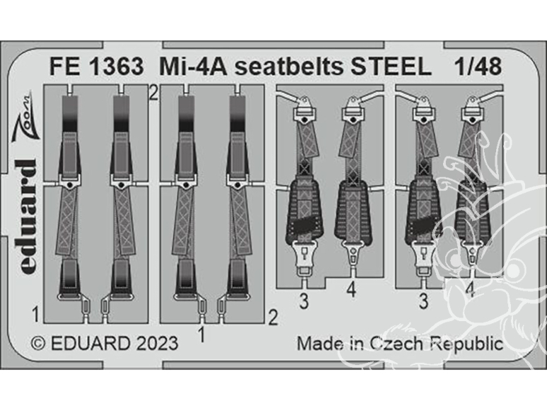 EDUARD photodecoupe hélicoptère FE1363 Harnais métal Mi-4A Trumpeter 1/48