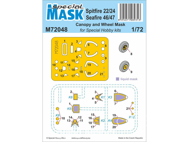 Special Hobby Masque avion M72048 Pour Spitfire Mk.22/24 and Seafire Mk.46/47 kit Special Hobby 1/72