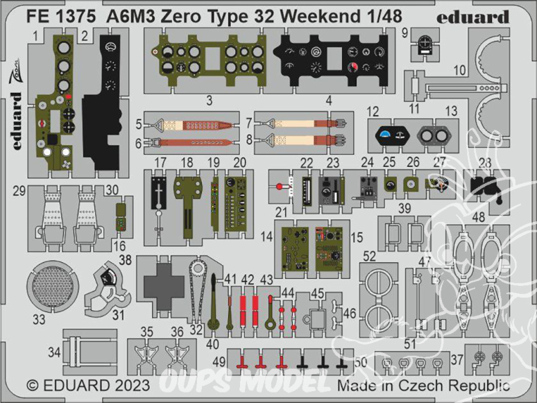 EDUARD photodecoupe avion FE1375 Zoom amélioration A6M3 Zero Type 32 Weekend Eduard 1/48