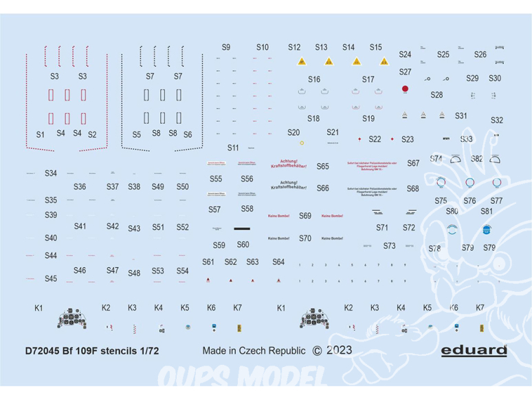 Eduard Decalques avion D72045 Marquages / Stencils Messerschmitt Bf 109F Eduard 1/72