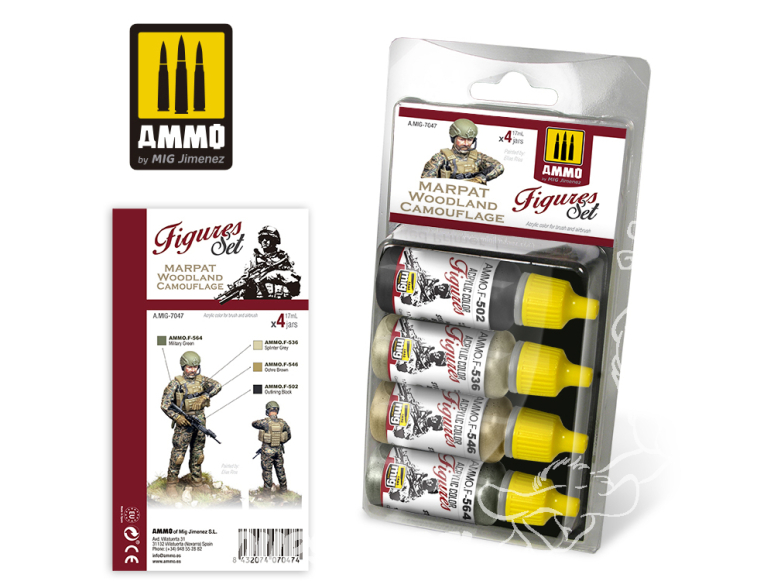 MIG peinture Figurines 7047 Set Uniformes camouflage Marpat Woodland 4 x 17ml