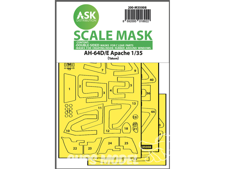 ASK Art Scale Kit Mask M35008 AH-64D/E Apache Takom Recto Verso 1/32