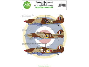 ASK Art Scale Kit Décalcomanies D32040 Hawker Hurricane Mk I - IIb partie 14 - Royal Air Forcer over Egypt 1/32