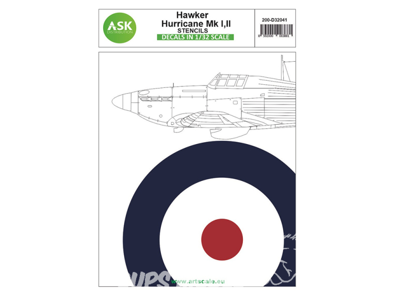 ASK Art Scale Kit Décalcomanies D32041 Hawker Hurricane Mk I - II Stencils / Marquages 1/32