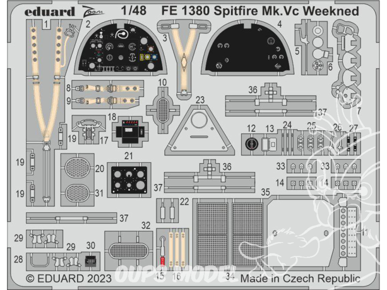 EDUARD photodecoupe avion FE1380 Zoom Amélioration Spitfire Mk.Vc Weekend Eduard 1/48