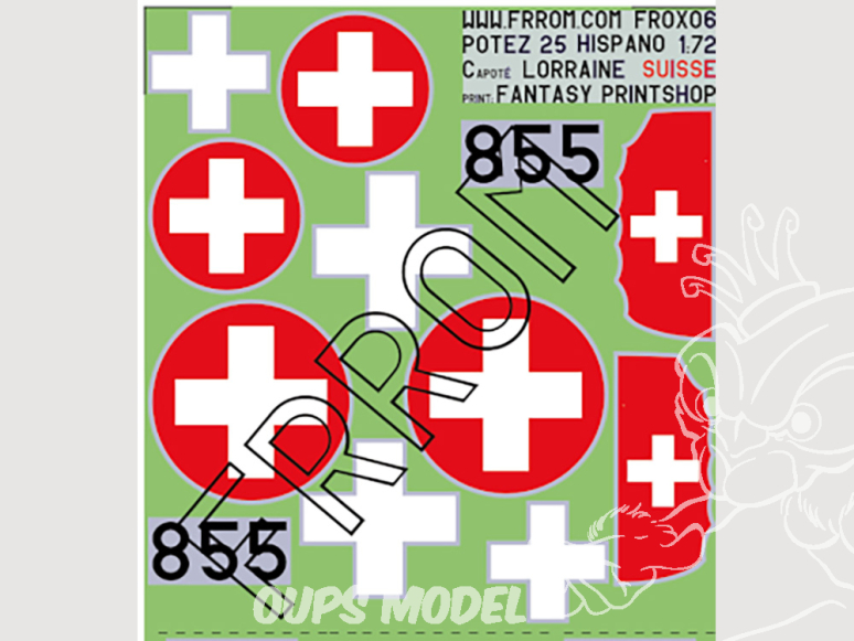 Frrom maquettes avions FR0X06 Décalques Potez 25 Suisse 855 (A7) 1/72