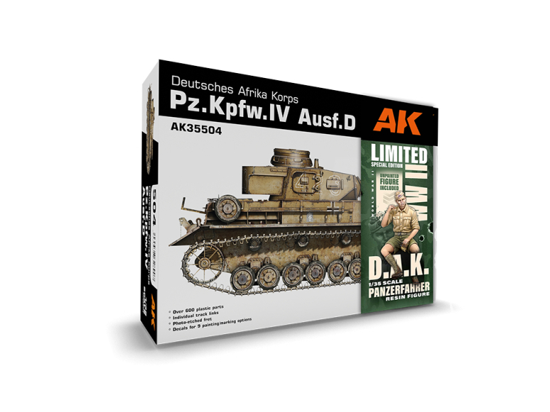 AK interactive ak35504A PZ.KPFW.IV AUSF.D AFRIKA KORPS avec FIGURINE résine DAK PANZERFAHRER 1/35