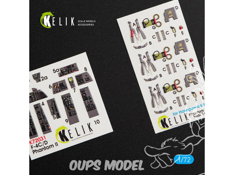 Kelik Decals 3D K72031 Décalcomanies 3D intérieures FF-4(C,D) "Phantom II" pour kit Hasegawa 1/72