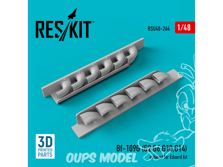 ResKit kit d'amelioration Avion RSU48-0264 Pot d'échappement Bf-109G (G2,G6,G10,G14) pour kit Eduard impression 3D 1/48