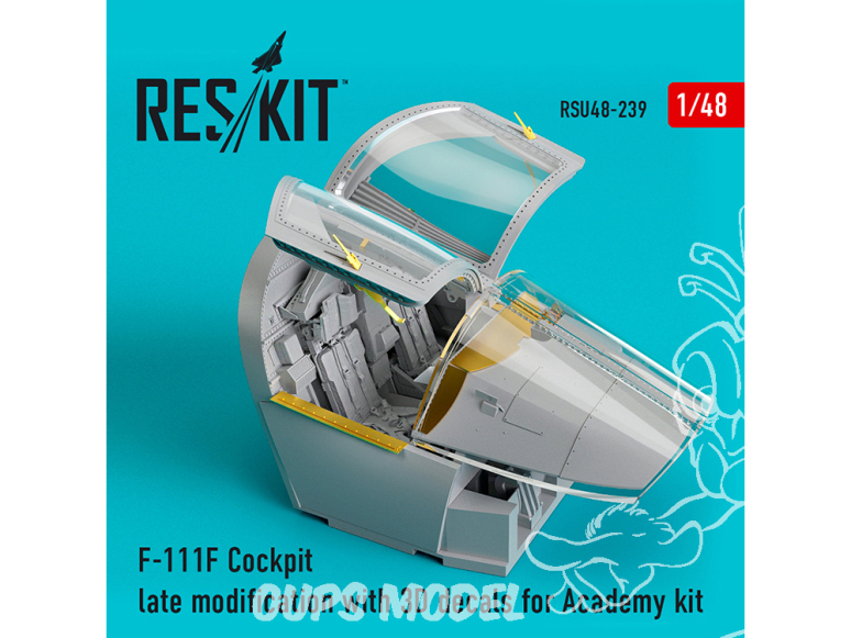 ResKit kit d'amelioration Avion RSU48-0239 Modification tardive du cockpit F-111F avec décalcomanies 3D pour le kit Academy 1/48