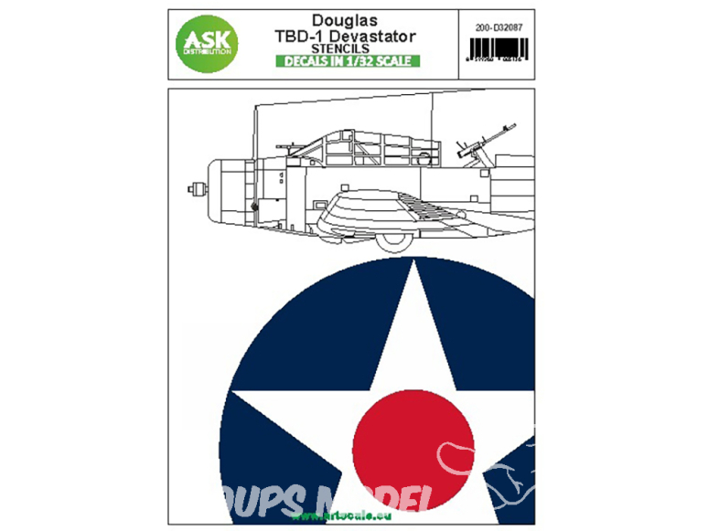 ASK Art Scale Kit Décalcomanies D32087 Douglas TBD-1 Devastator - Stencils / Marquage 1/32