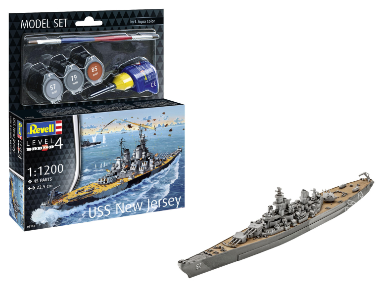 revell maquette bateau 65183 Model Set Battleship USS New Jersey inclus peintures principale colle et pinceau 1/1200