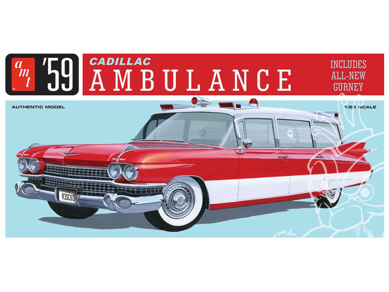 AMT maquette voiture 1395 Ambulance Cadillac de 1959 avec civiére 1/25