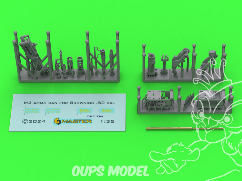 Master Model GM-35-063 Machine Gun Browning M2HB .50 cal sur montage char munitions M23 Early Version WWII 1/35