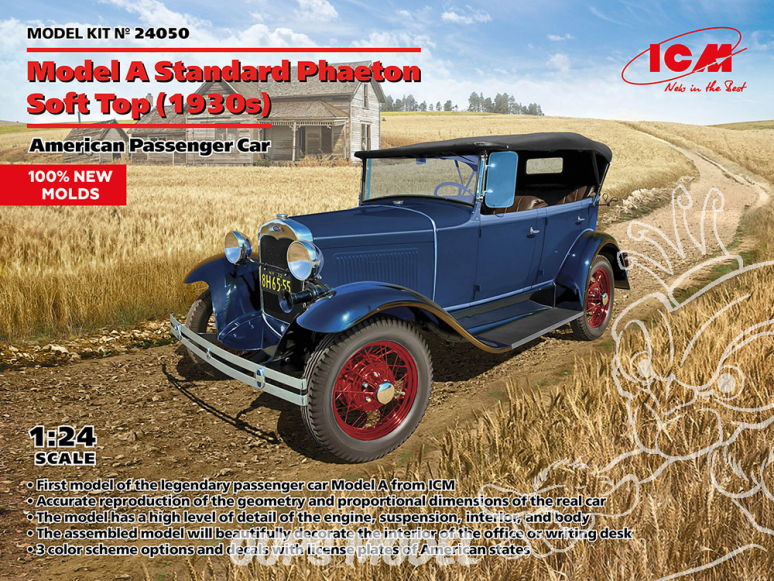 Icm maquette voiture 24050 Model A Standard Phaeton Soft Top (1930s) 1/24