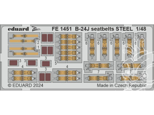 EDUARD photodecoupe avion FE1451 Harnais métal B-24J Hobby Boss 1/48