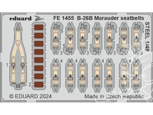 EDUARD photodecoupe avion FE1455 Harnais métal B-26B Marauder Icm 1/48