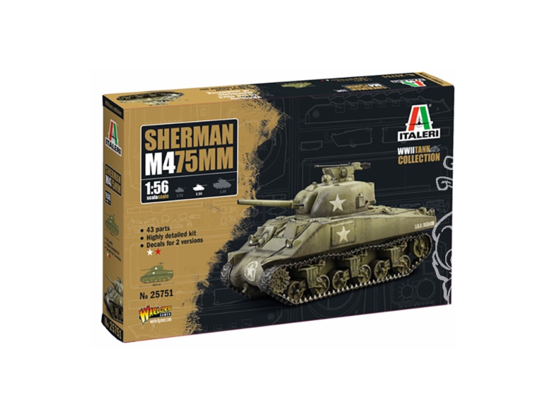 Italeri maquette militaire 25751 Sherman M4 75mm 1/56 28mm