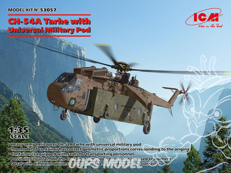 Icm maquette helicoptére 53057 CH-54A Tarhe avec module militaire universel 1/35