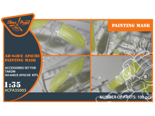 Clear Prop caches CPA35003 Masque de peinture AH-64D/E Apache sur "papier kabuki jaune" pour kit Takom 1/35