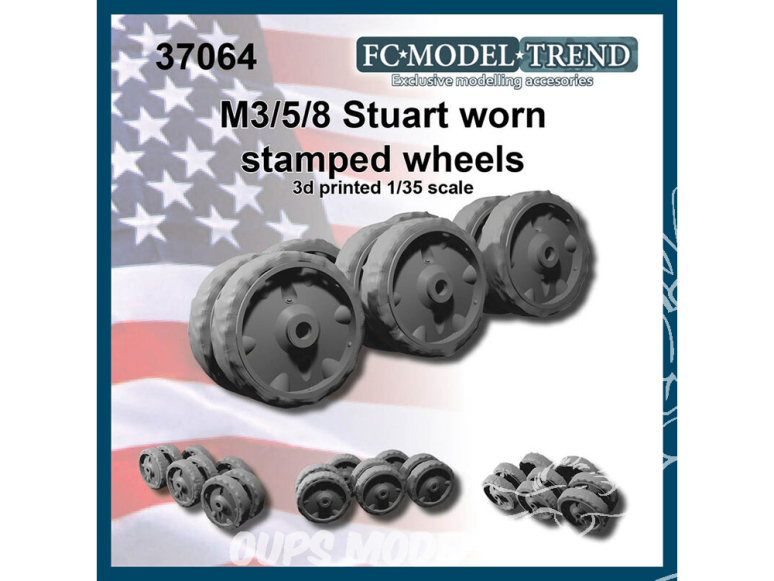 FC MODEL TREND accessoire militaire résine 37064 Roues usées brulées M3/5/8 Stuart 1/35