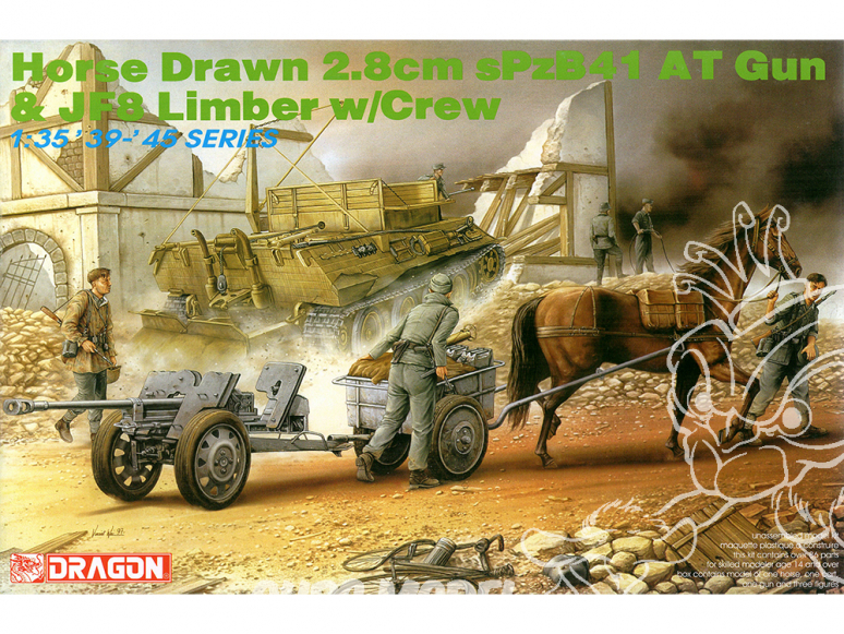 Dragon maquette militaire 6079 Attelage hippomobile avec canon sPzB41 remorque JF8 et equipage 1/35